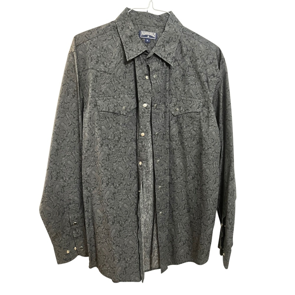 PANHANDLE Mens XL Paisley Western‎ Snap Button Long Sleeve Shirt Gray
